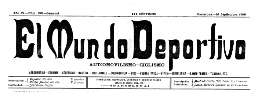 Cabecera de <em>El Mundo Deportivo</em> del 16 de septiembre de 1909